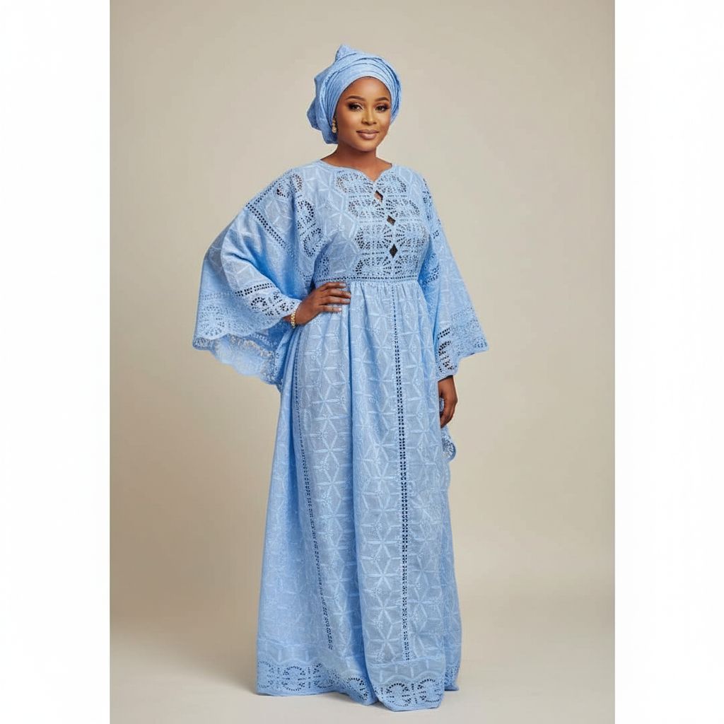 Ensemble robe africaine femme bleu blanc rouge élégant avec foulard