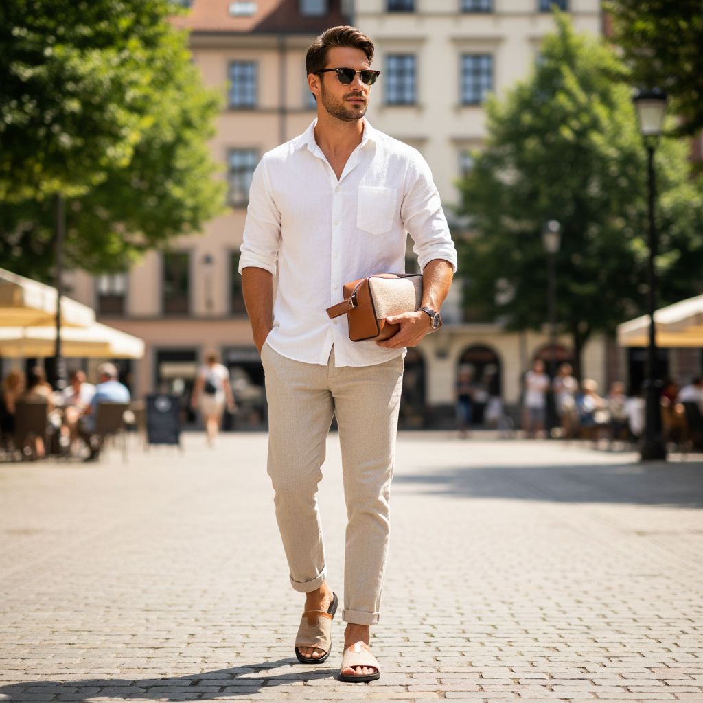 Ensemble sac et chaussures homme marron – Sandales élégantes et pochette