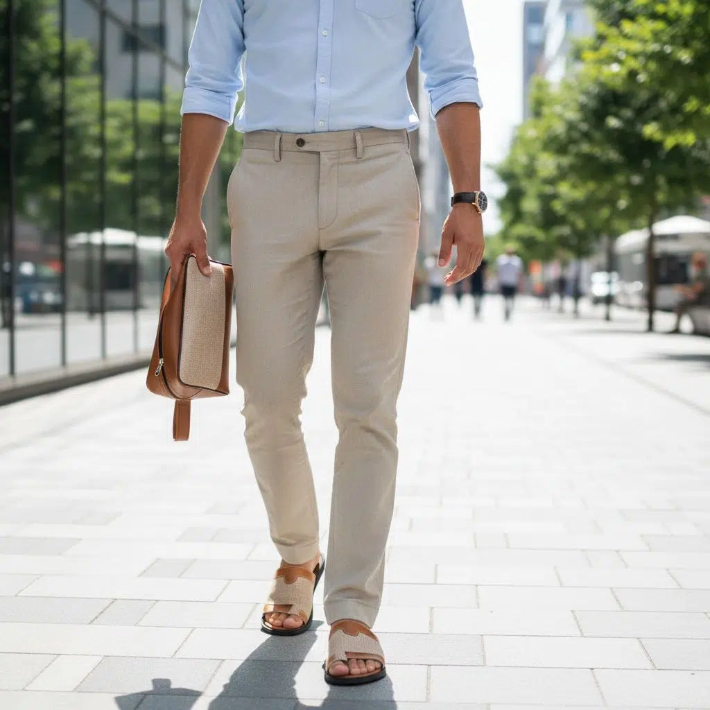 Ensemble sac et chaussures homme marron – Sandales élégantes et pochette