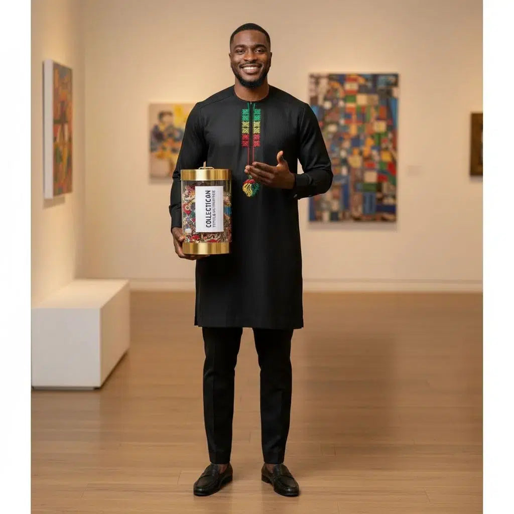 Ensemble traditionnel homme africain noir brodé