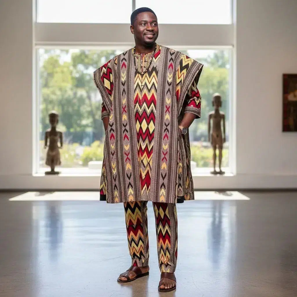 Ensemble tunique africaine homme multicolore et pantalon style Obasanjo
