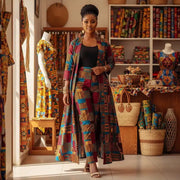 COLLECTION HYVER/Ensemble wax femme manteau et pantalon Kinte Gold élégant artisanal coton