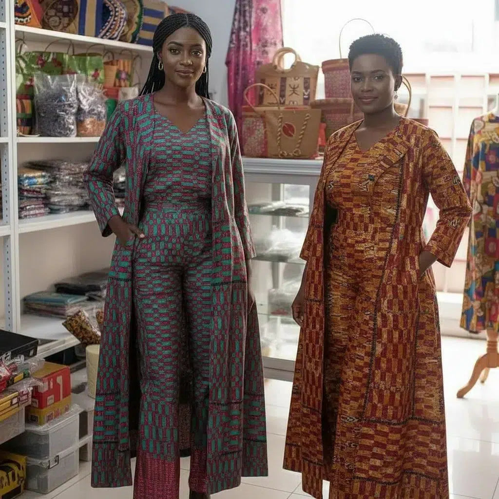 COLLECTION HYVER/Ensemble wax femme manteau et pantalon Kinte Gold élégant artisanal coton