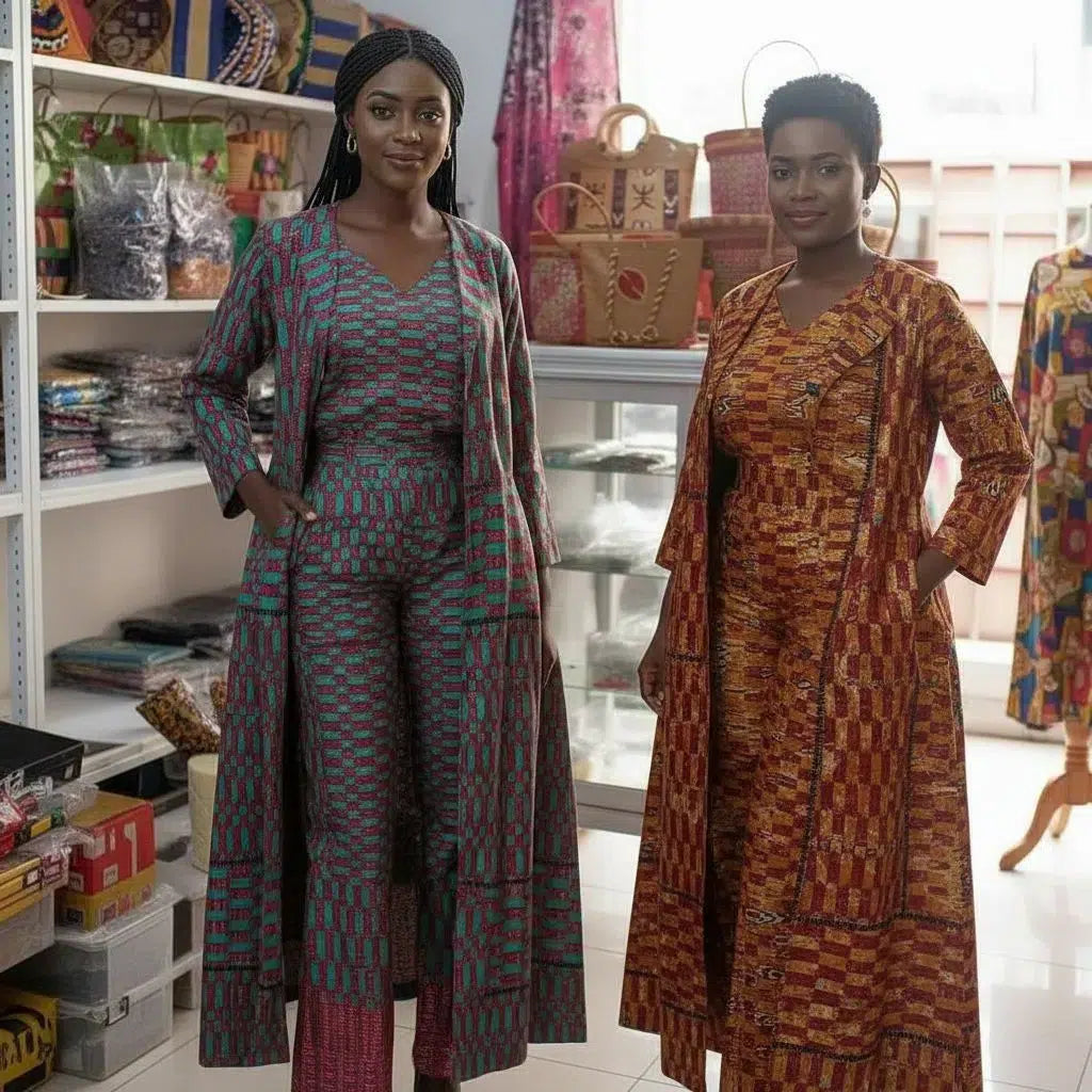 COLLECTION HYVER/Ensemble wax femme manteau et pantalon Kinte Gold élégant artisanal coton