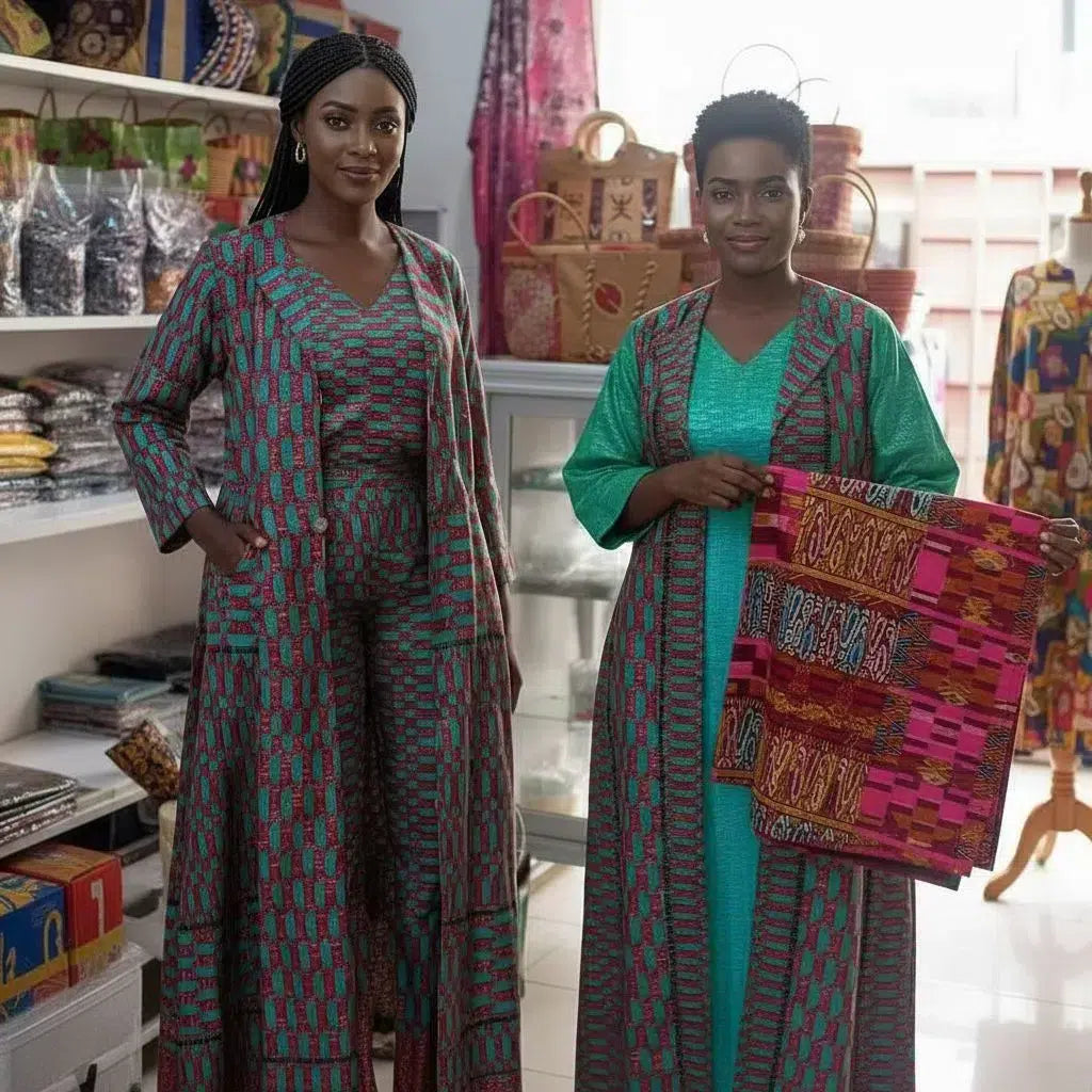 COLLECTION HYVER/Ensemble wax femme manteau et pantalon Kinte Gold élégant artisanal coton