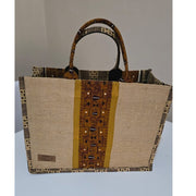 Sac Écologique Boho-Chic en Jute Marron - Motifs Africains Authentiques