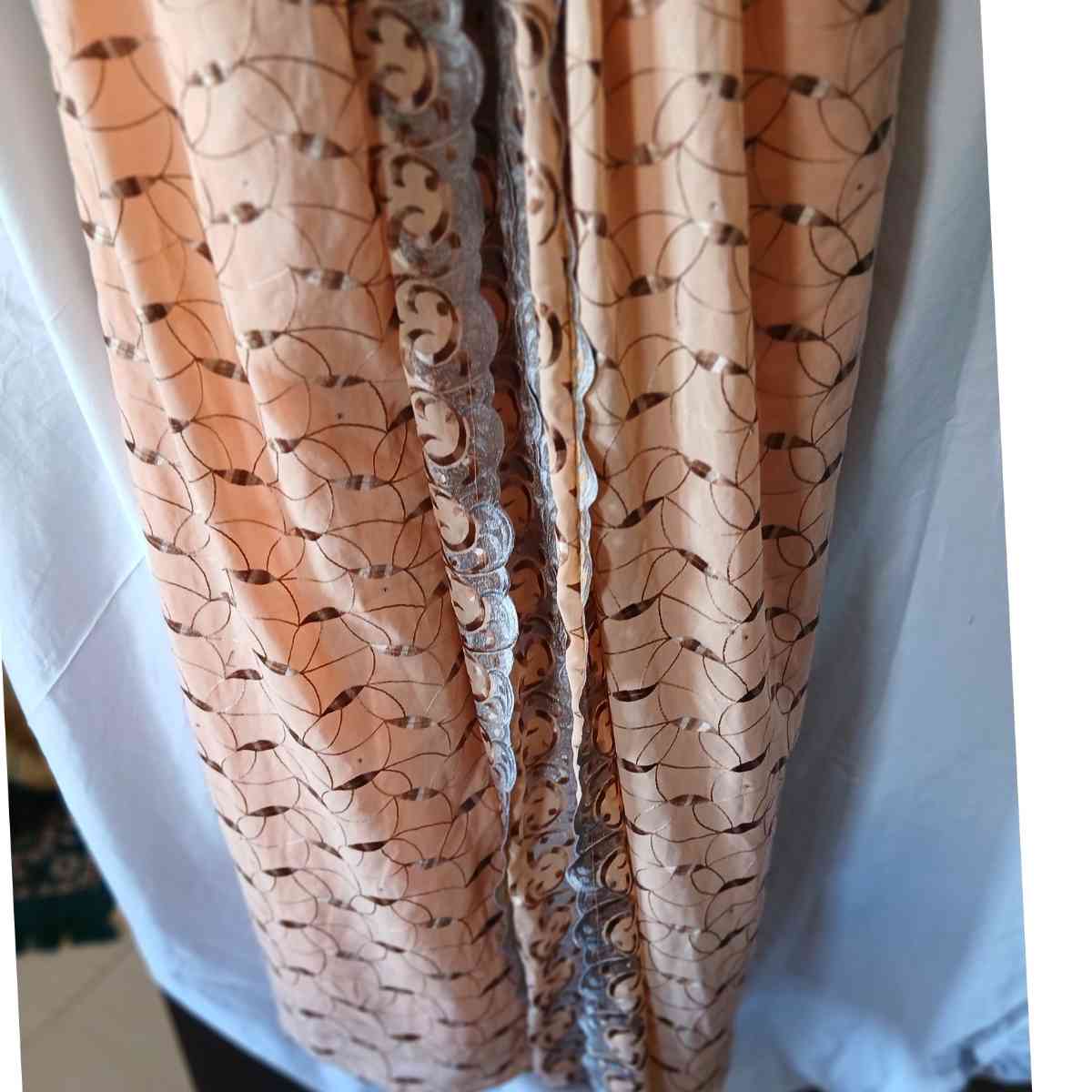 Robe brodée saumon orange femme, longue chic dentelle grise bohème