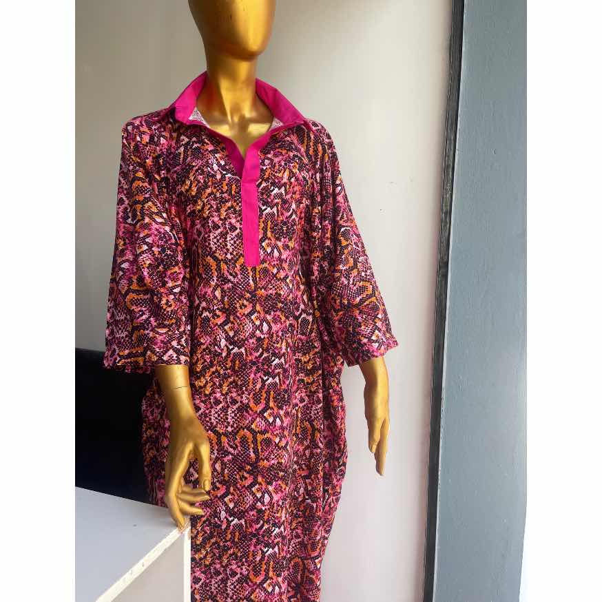 Tunique longue femme col chemise imprimé python manches 3/4 XL chic