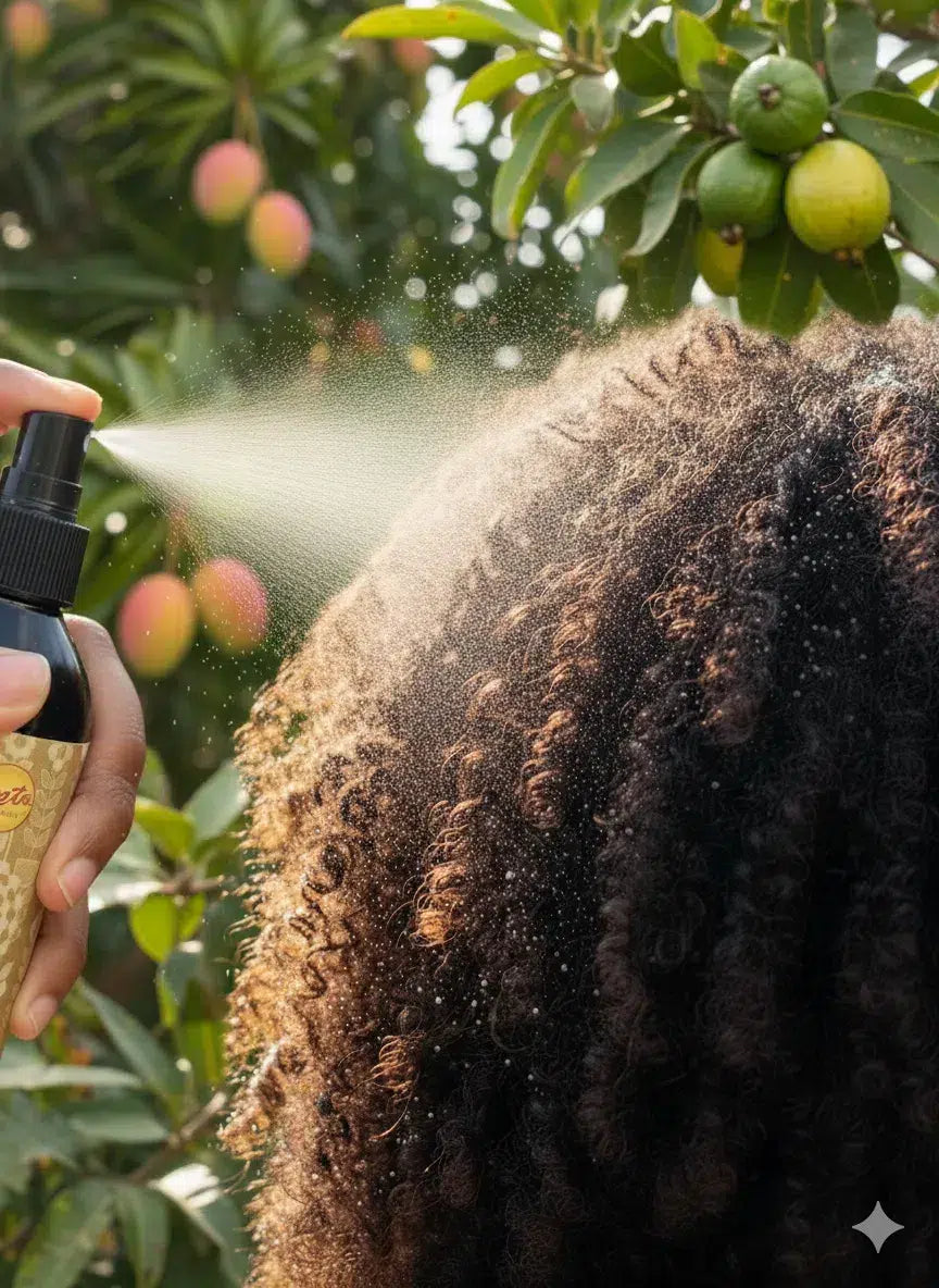 Brume Capillaire Tropical Hair Mist Mangue Goyave Menthe Poivrée &amp; Acide Hyaluronique parfume et hydrate les cheveux