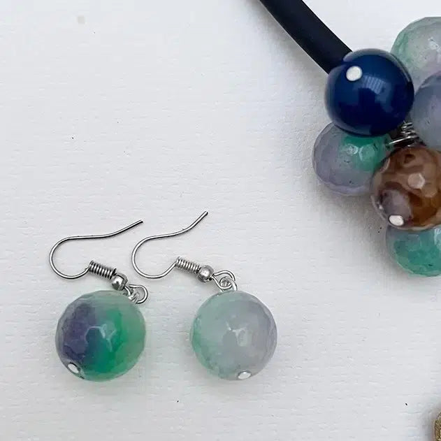 Collier agate femme et boucles d’oreilles – Ensemble artisanal bronze élégant