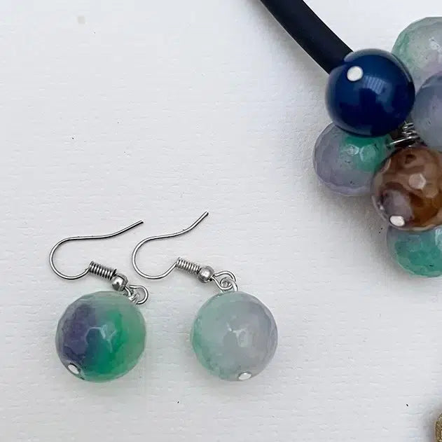 Collier agate femme et boucles d’oreilles – Ensemble artisanal bronze élégant