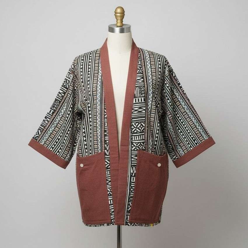 Kimono femme ethnique artisanal en coton lin, style japonais revisité