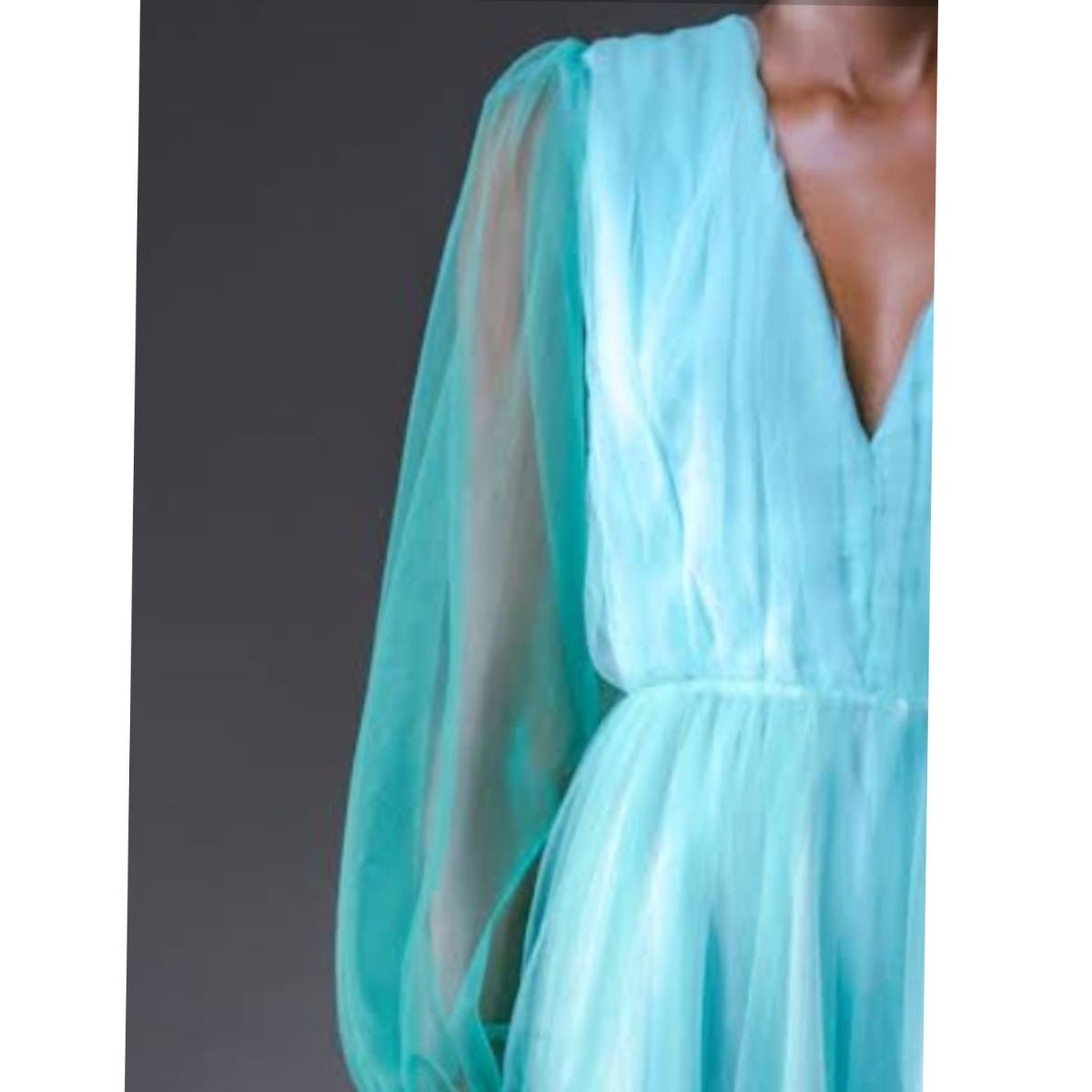 Robe Longue Femme Bleu Turquoise en Mousseline et Tulle