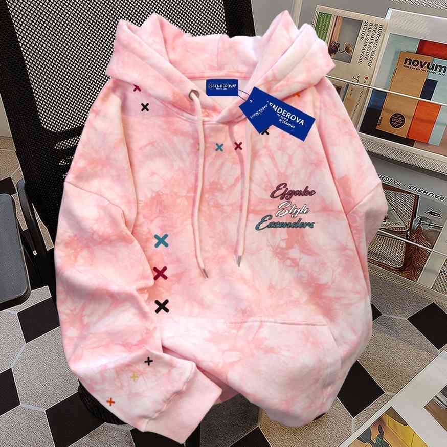 Sweat à capuche unisexe tie and dye bleu et rose, coton confortable