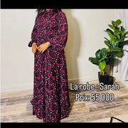 Robe Coton femme rose et multicouleur , longue fleurie, manches bouffantes