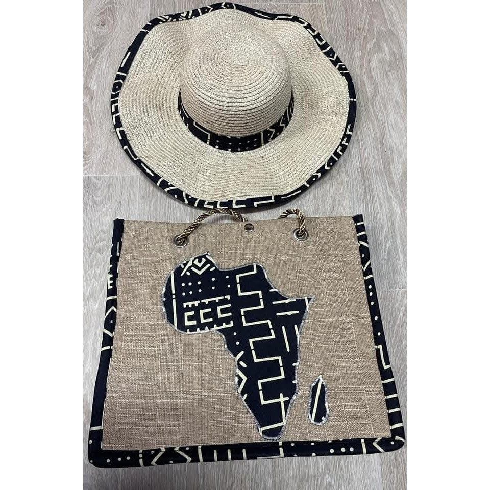 Sac et chapeau assortis bohème chic noir – Set plage femme paille et jute