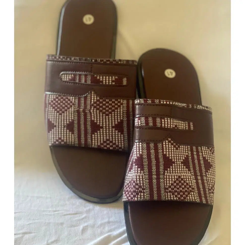 Sandales en cuir homme ethniques pagne tissé