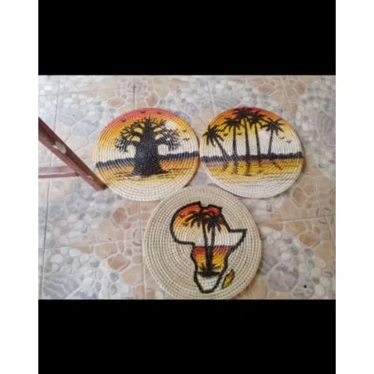 Lot de 3 décorations murales ethniques en raphia – Artisanal & bohème