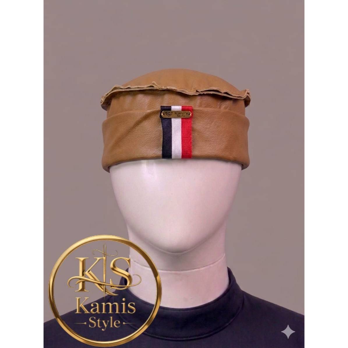 Bonnet afghan réinventé chic unisexe, simili cuir marron camel élégant