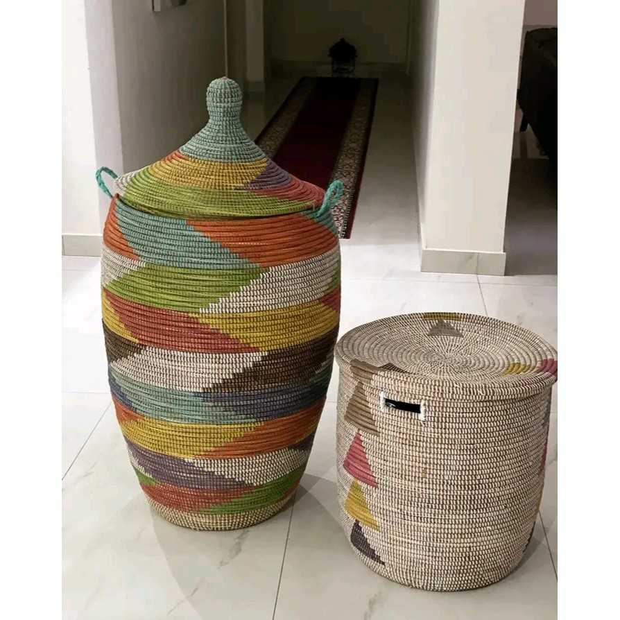 PAIRE DE PANIER A LINGE "YAYE DOM" MULTIOLORE A GEOMETRIE VARIABLE