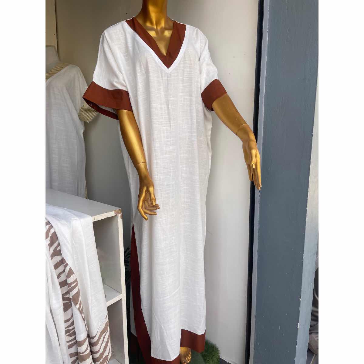 Tunique femme élégante en lin coton, col V, style bohème chic ample