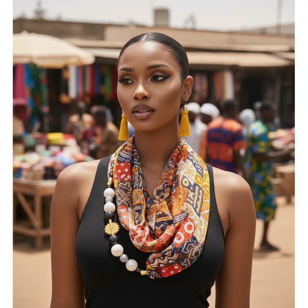 Foulard en soie africain multicolore avec perles et parures élégantes femme
