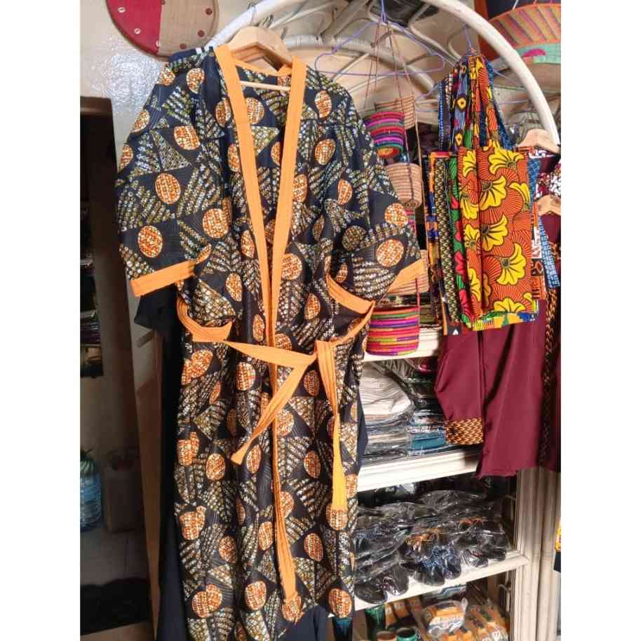 Peignoir wax femme avec babouche assortie