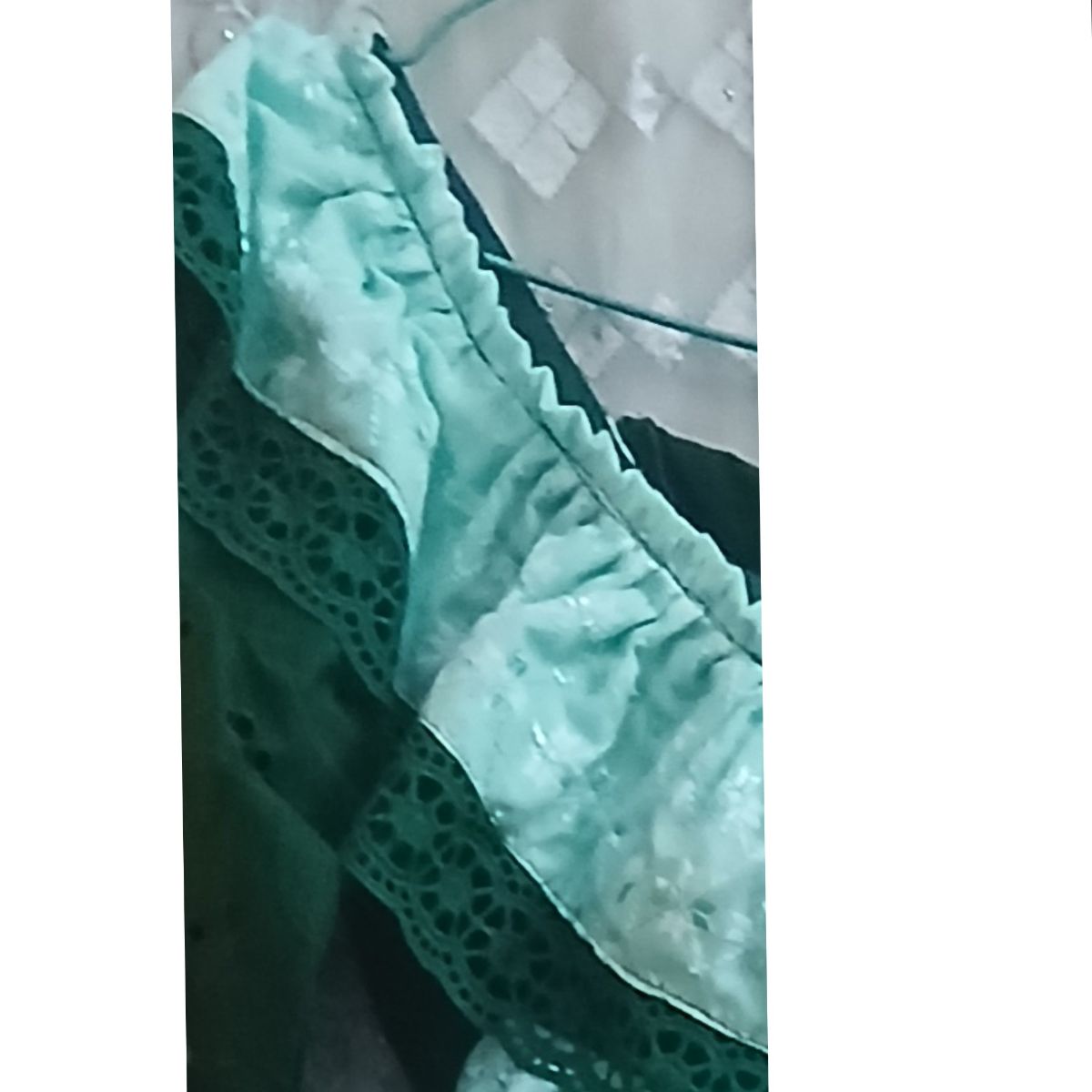 Ensemble jupe et haut femme vert brodé bohème chic dentelle coton léger