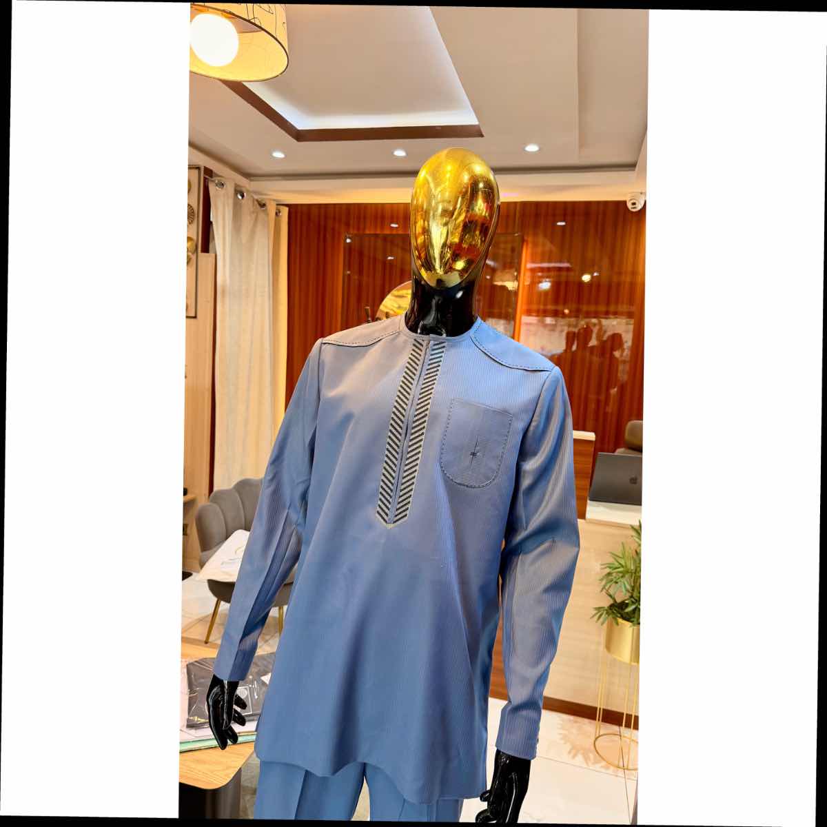 Elegant and Refined Azure Blue Men's Set, Comfortable Cotton