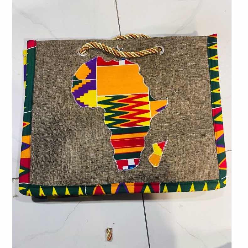 Sac à main artisanal femme, cabas en toile motif africain wax, grande capacité