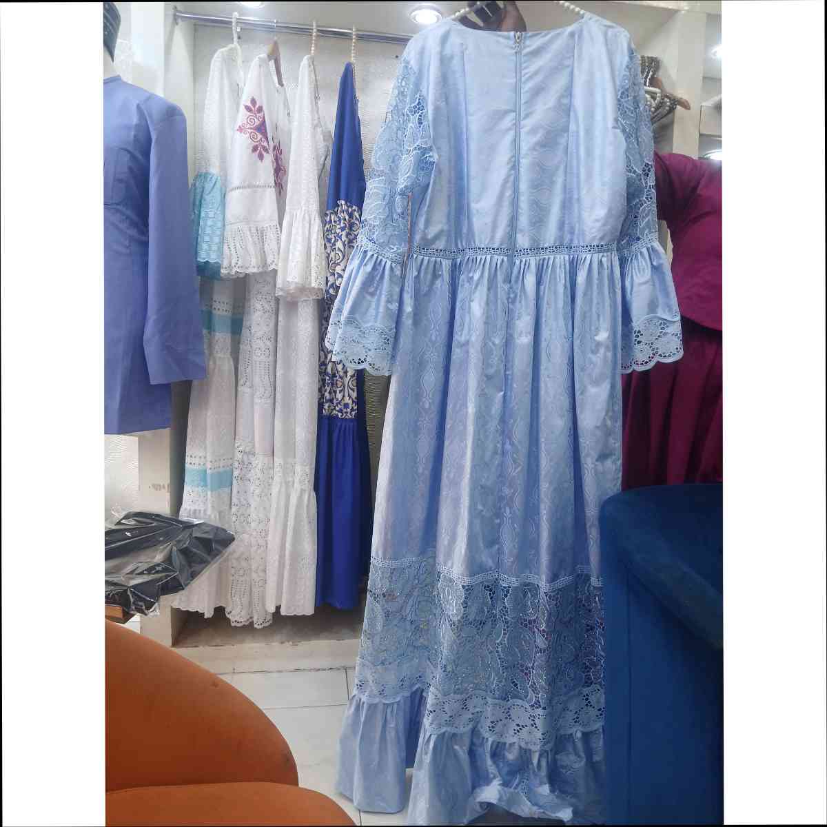 Robe dentelle bleu femme Geztner élégante, longue et chic, tailles XS-XXXL