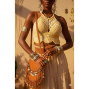 Crop top crochet femme jaune blanc fait main – Top bohème chic été coton