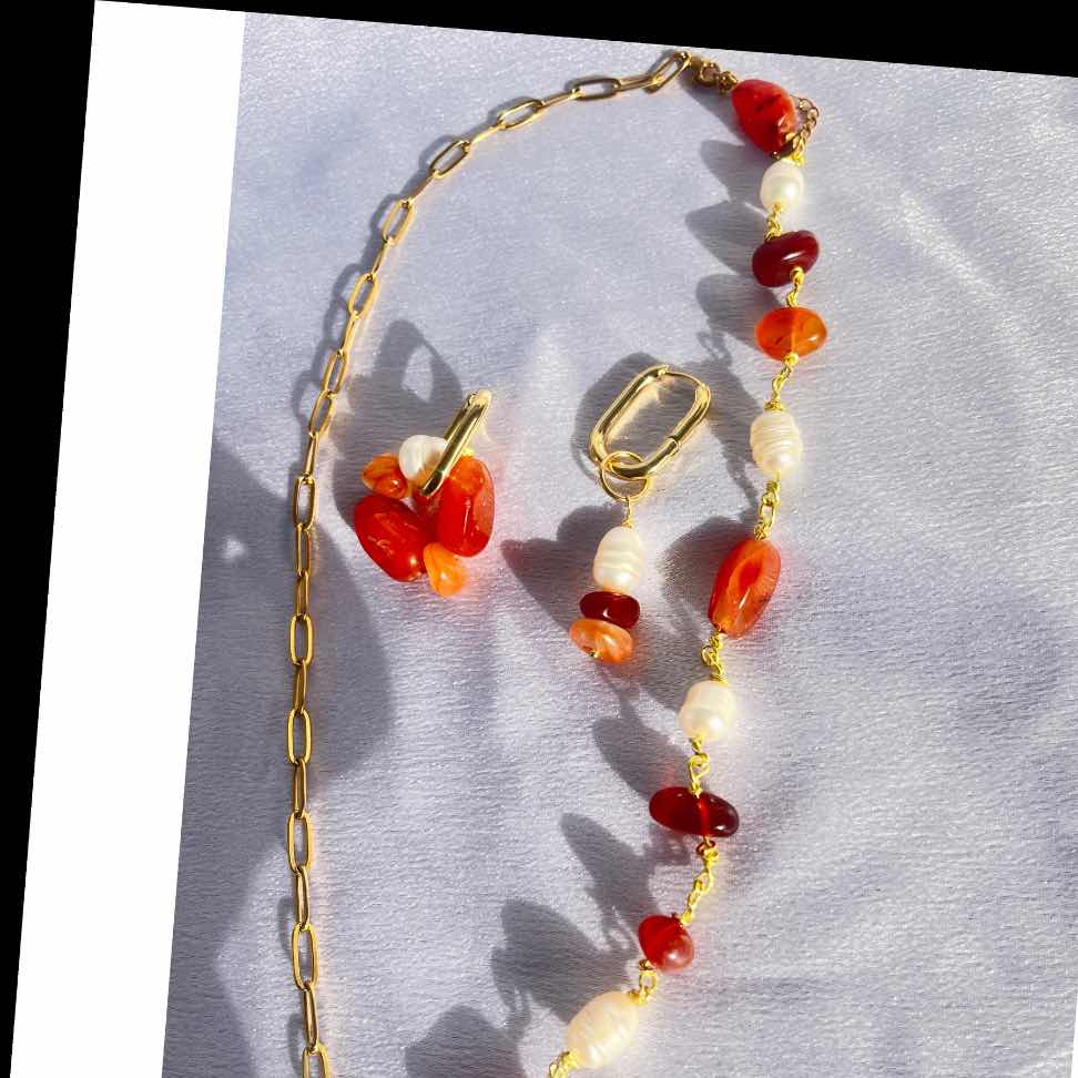 Collier cornaline et perles d’eau douce, bijou pierre naturelle femme