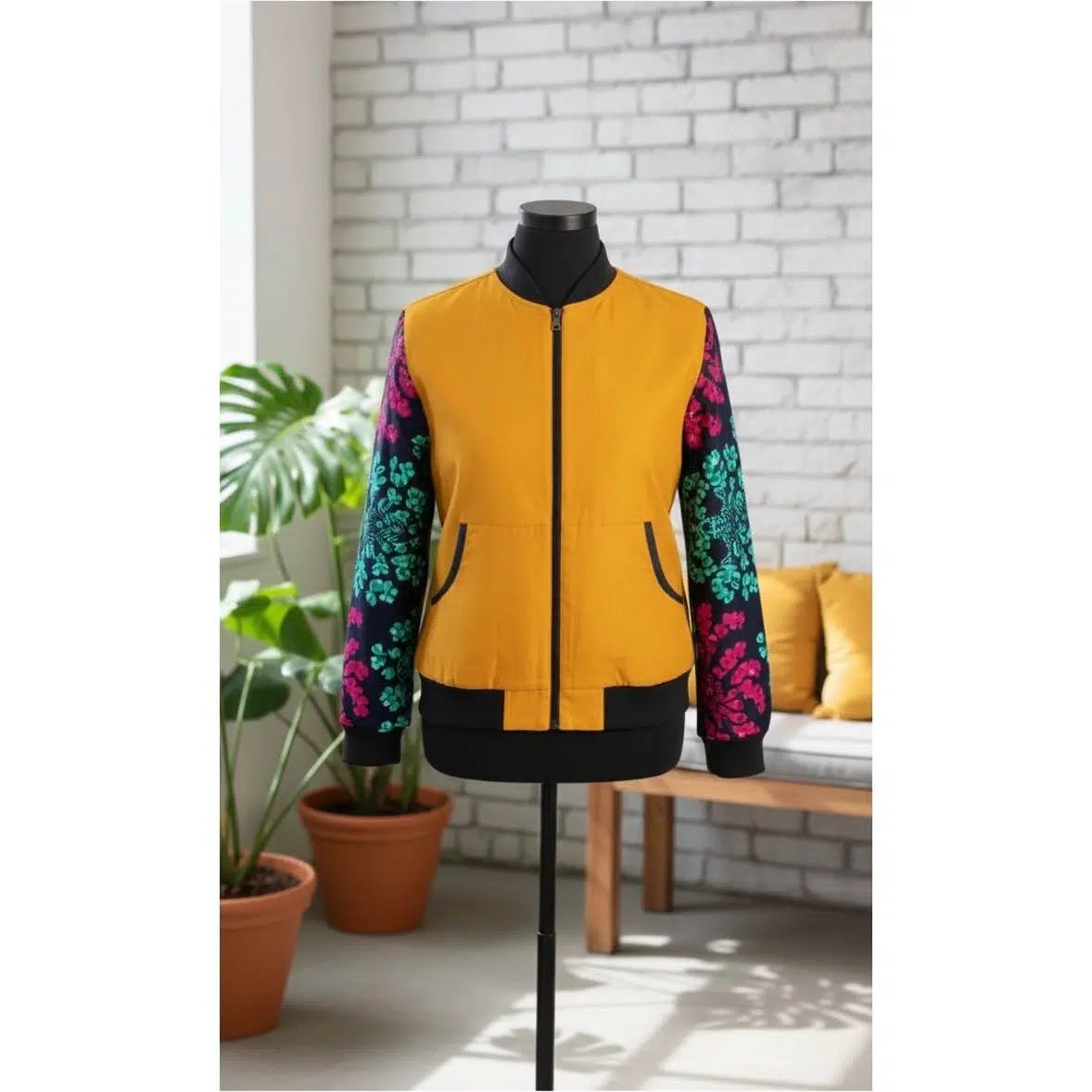 Pull wax femme original avec zip, motif floral, coton et denim