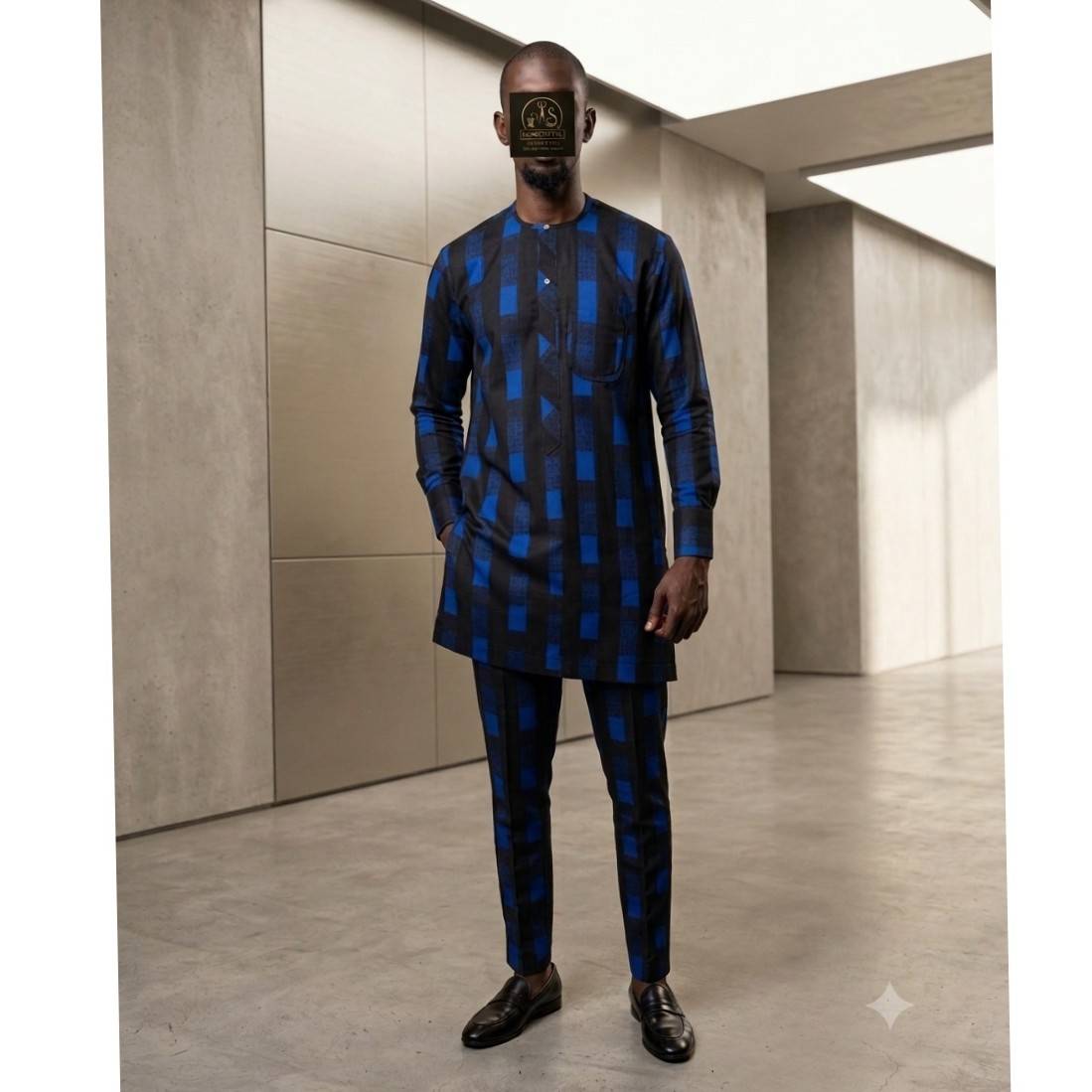 Ensemble homme africain à rayures en coton