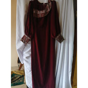 Robe soie Guerlain rouge bordeau élégante avec pagne tissé, soirée ou mariage