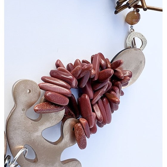 RAFET - Parure Collier et Boucles en Graines Naturelles Dorées
