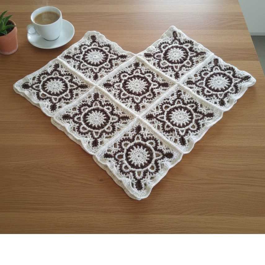 Poncho crochet femme réversible floral fait main beige marron bohème chic