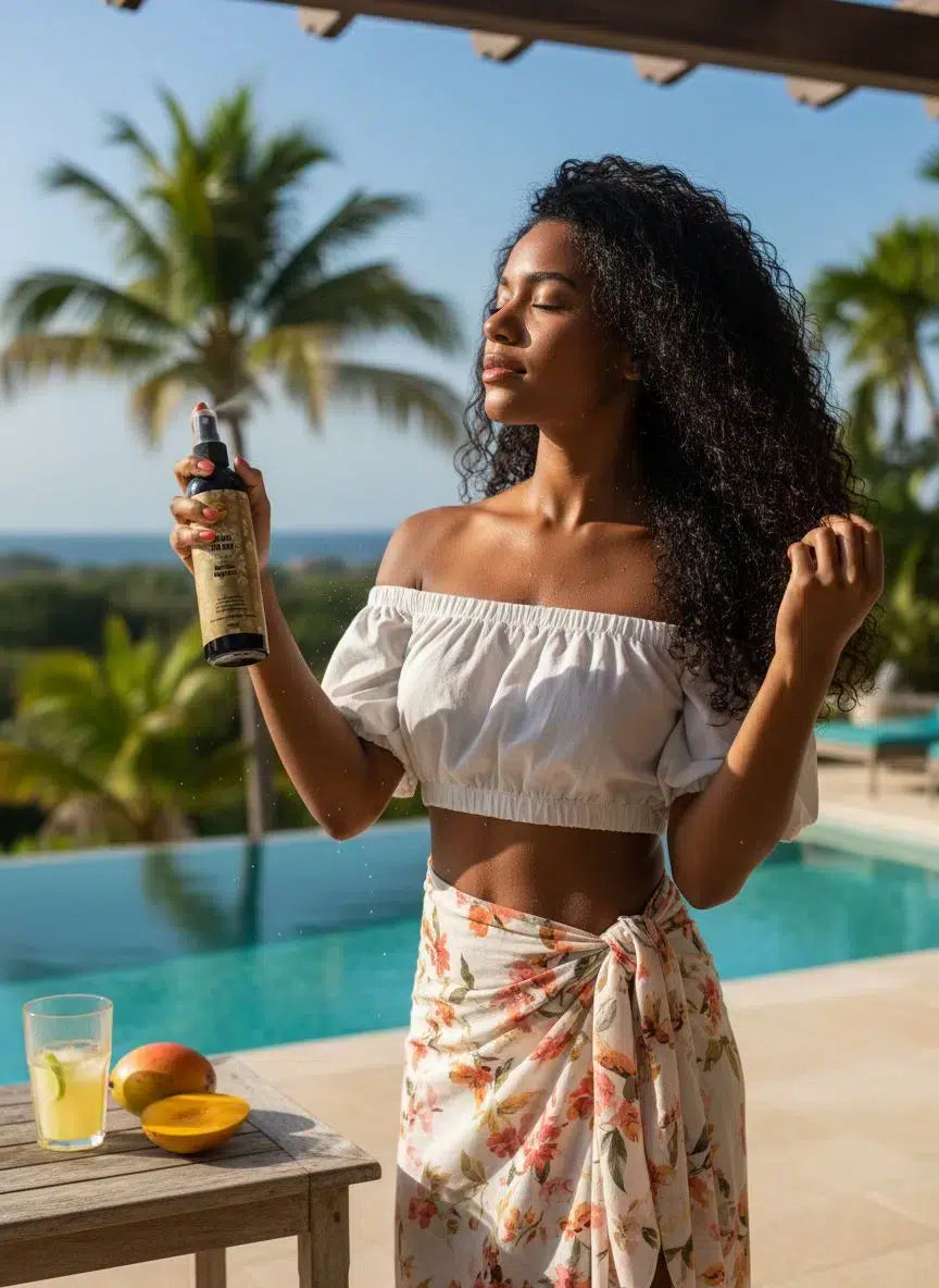 Brume Capillaire Tropical Hair Mist Mangue Goyave Menthe Poivrée &amp; Acide Hyaluronique parfume et hydrate les cheveux