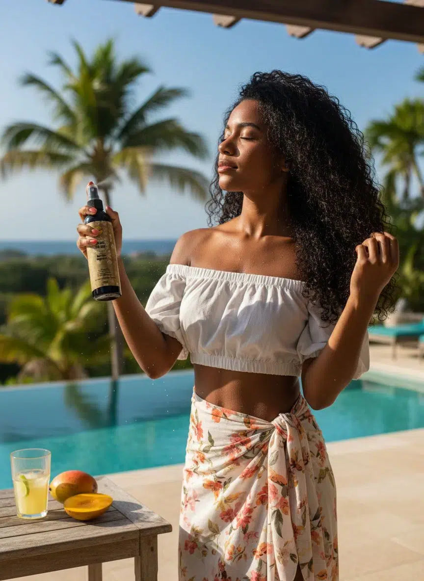 Brume Capillaire Tropical Hair Mist Mangue Goyave Menthe Poivrée &amp; Acide Hyaluronique parfume et hydrate les cheveux