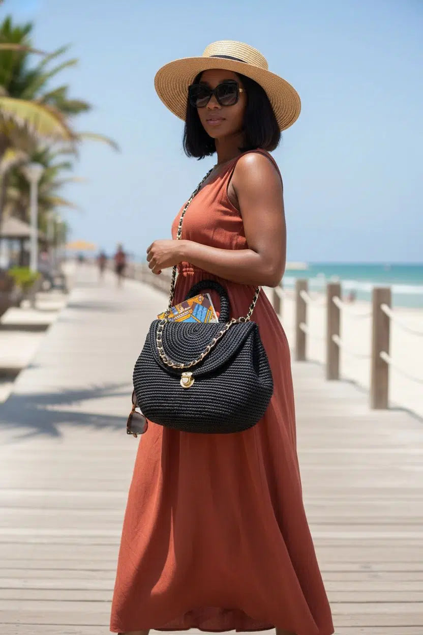 Sac bandoulière en raphia chic pour un style unique et audacieux