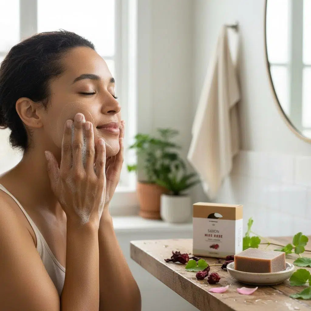 Savon naturel Miss Rose hydratant au bissap et géranium premium