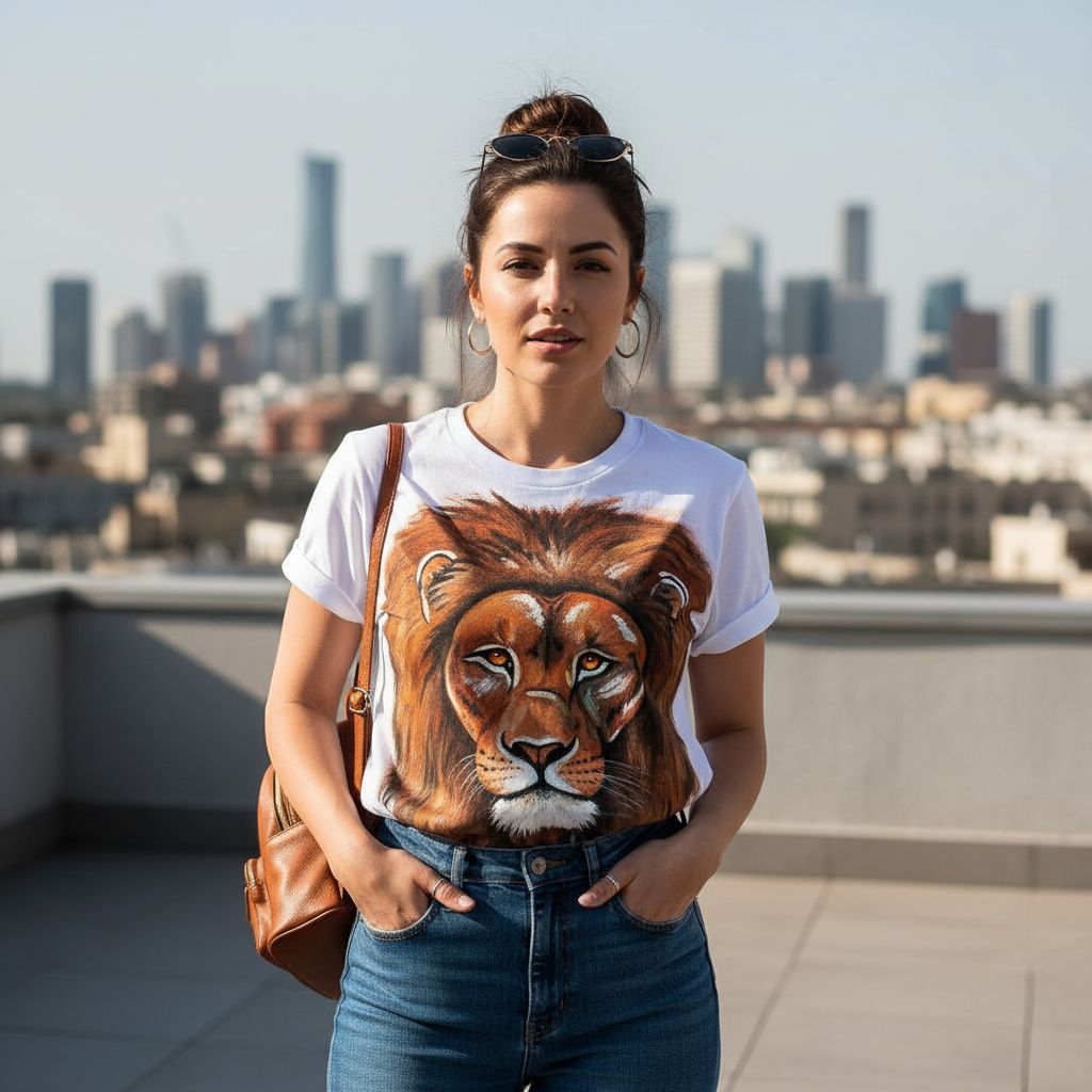 Tshirt lion exclusif fait main pour un style sauvage et unique