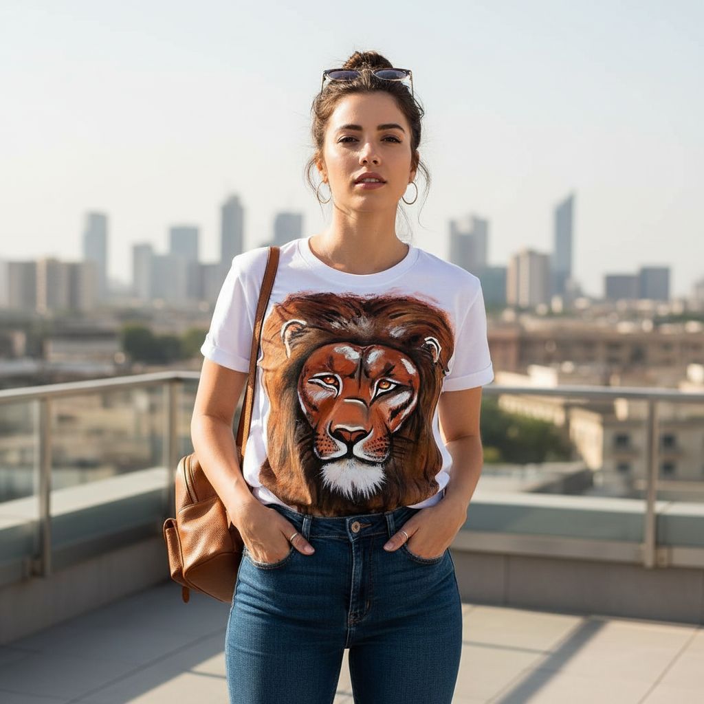 Tshirt lion exclusif fait main pour un style sauvage et unique