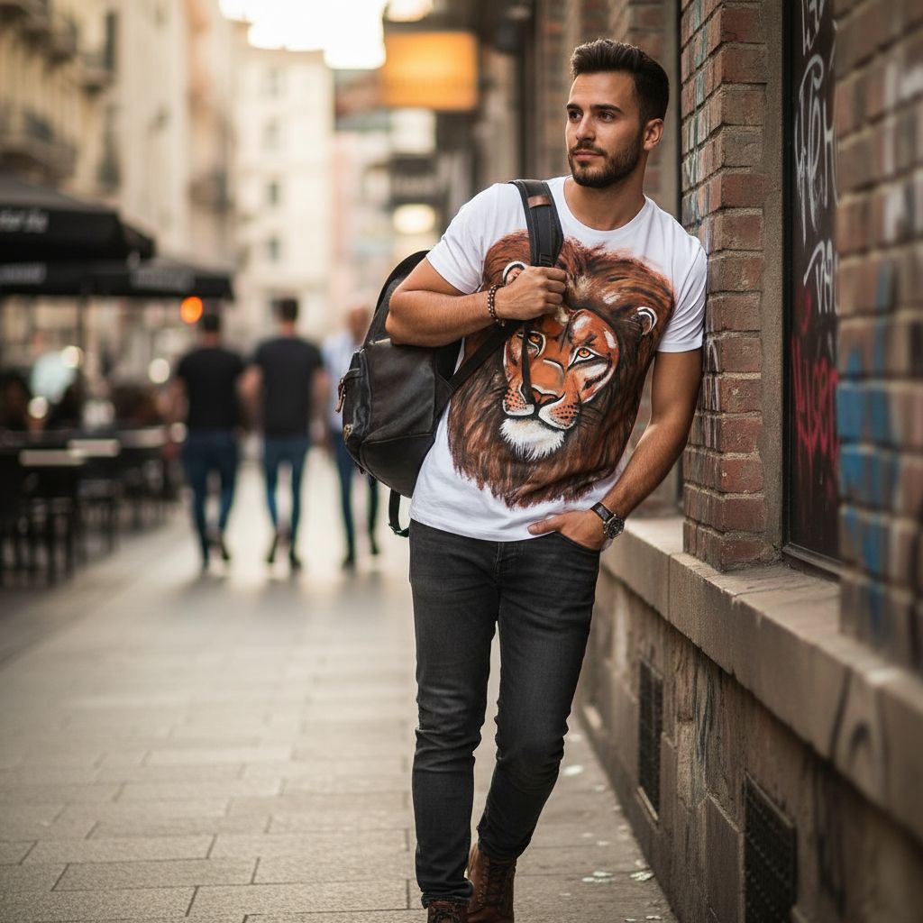 Tshirt lion exclusif fait main pour un style sauvage et unique