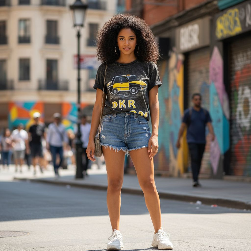 Tshirt noir exclusif avec illustration artistique de voitures urbaines