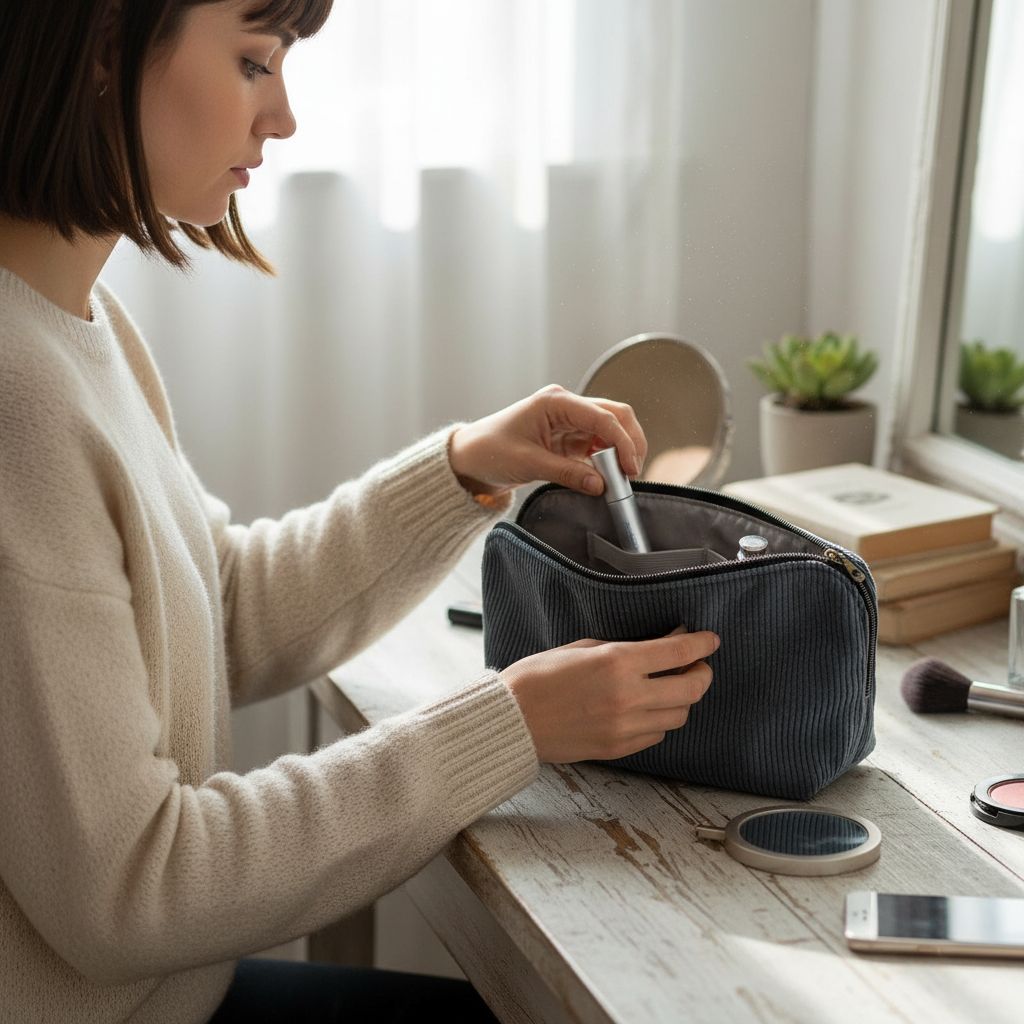Trousse beauté bleue en tissu élégante pour un look parfait