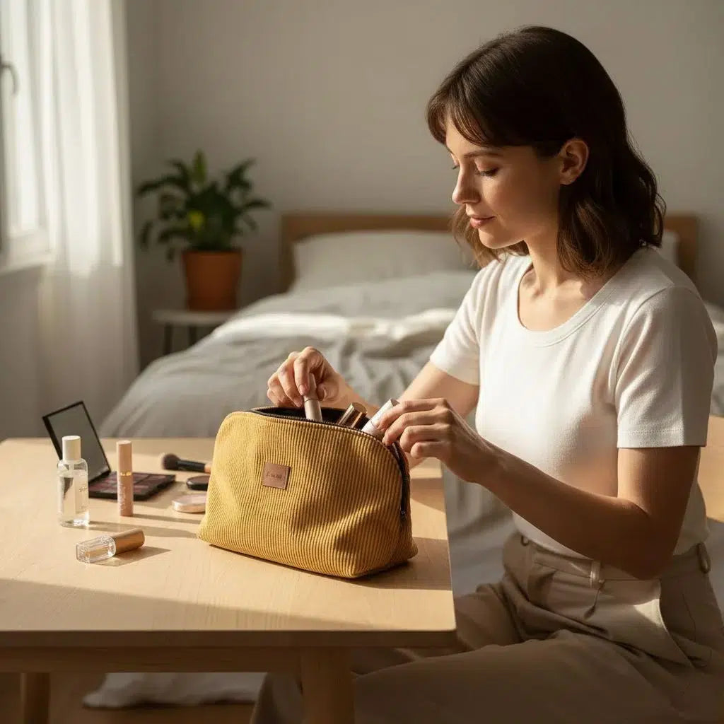 Trousse Chic en Corduroy Jaune - Élégance et Praticité