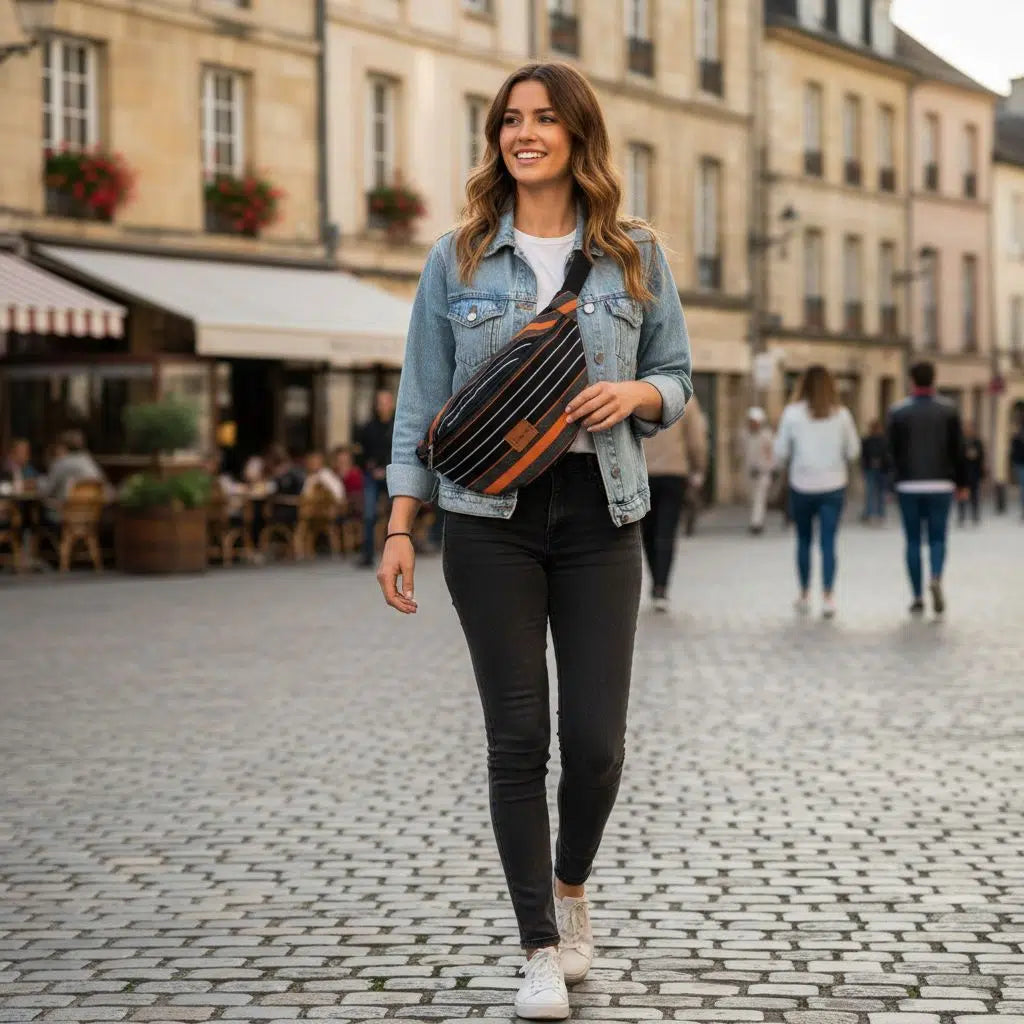 Sac banane rayé tendance pour un look unique et stylé