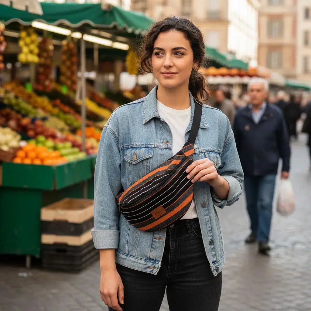 Sac banane rayé tendance pour un look unique et stylé